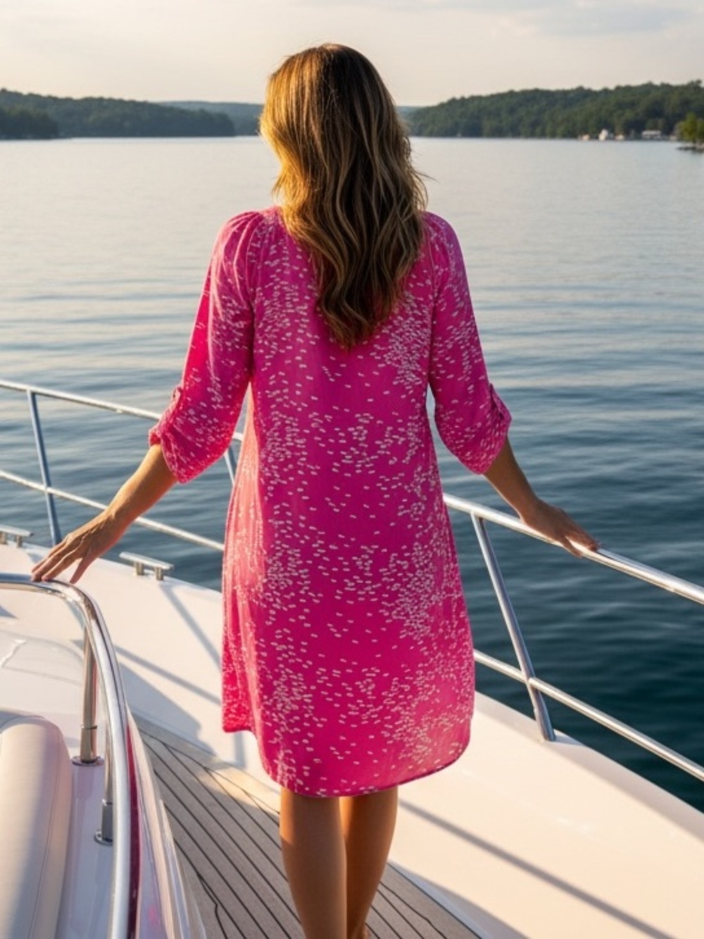 Twelfth Street by Cynthia Vincent. Hot Pink Fish-Print Midi Dress - Picture 4 of 10